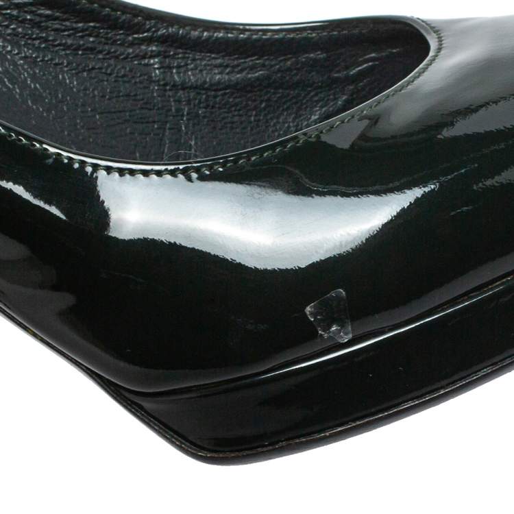 Pre Owned Saint Laurent Green Patent Leather Pumps Size 38.5