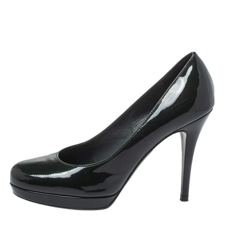 Pre Owned Saint Laurent Green Patent Leather Pumps Size 38.5