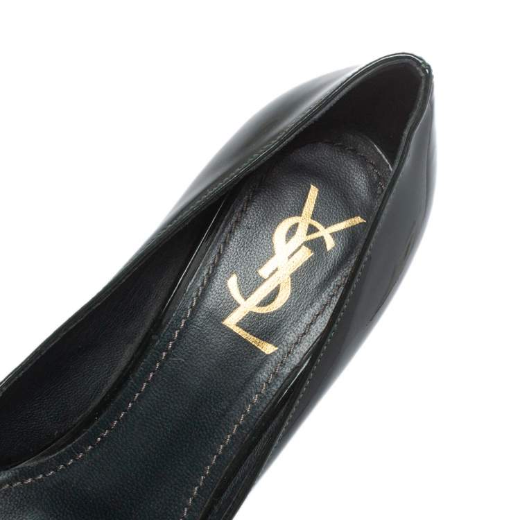 Pre Owned Saint Laurent Green Patent Leather Pumps Size 38.5