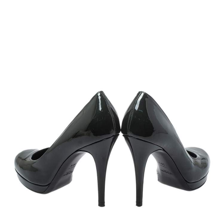 Pre Owned Saint Laurent Green Patent Leather Pumps Size 38.5