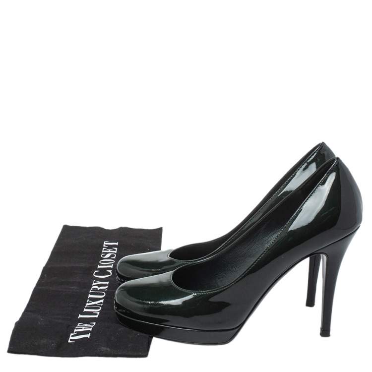 Pre Owned Saint Laurent Green Patent Leather Pumps Size 38.5