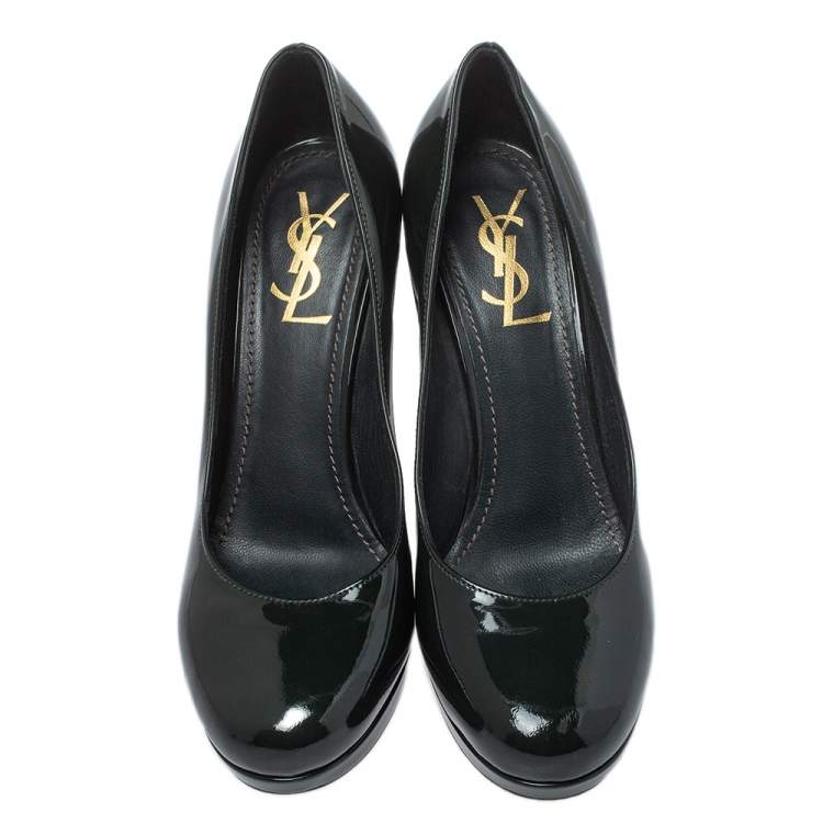Pre Owned Saint Laurent Green Patent Leather Pumps Size 38.5