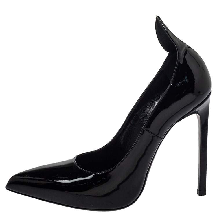 Pre Owned Saint Laurent Black Patent Leather Thorn Pointed Toe Pumps Size 37.5