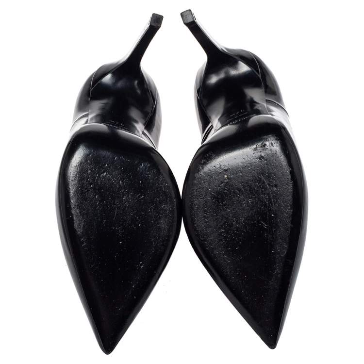 Pre Owned Saint Laurent Black Patent Leather Thorn Pointed Toe Pumps Size 37.5