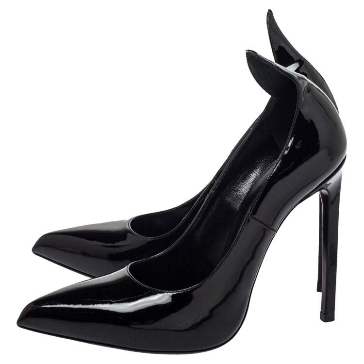 Pre Owned Saint Laurent Black Patent Leather Thorn Pointed Toe Pumps Size 37.5
