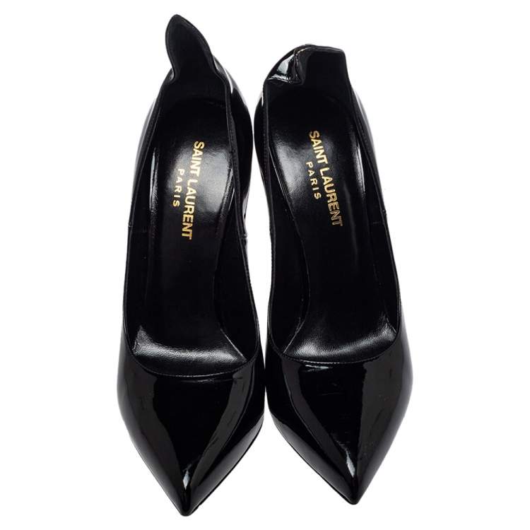Pre Owned Saint Laurent Black Patent Leather Thorn Pointed Toe Pumps Size 37.5