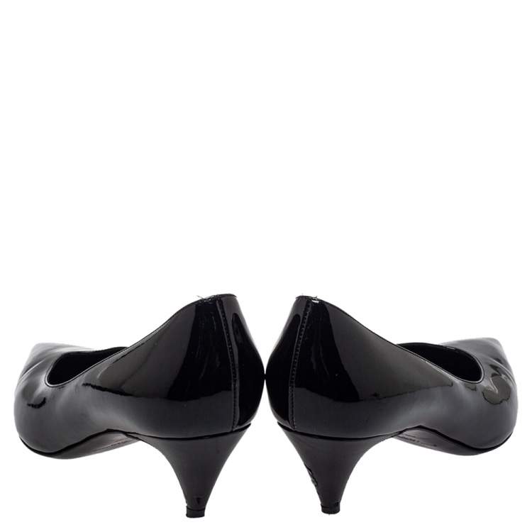 Pre Owned Saint Laurent Black Patent Leather Kitten Heel Pumps Size 37.5