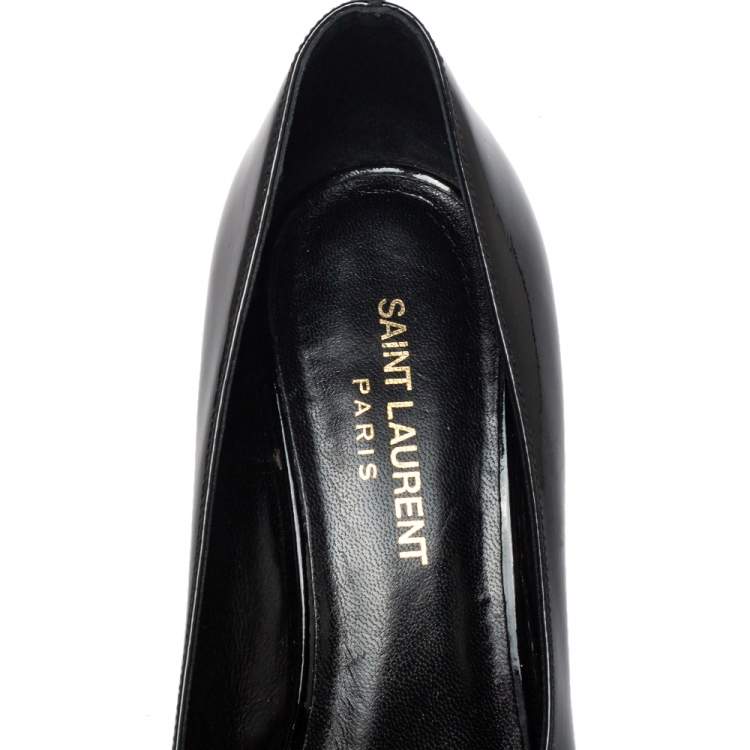 Pre Owned Saint Laurent Black Patent Leather Kitten Heel Pumps Size 37.5