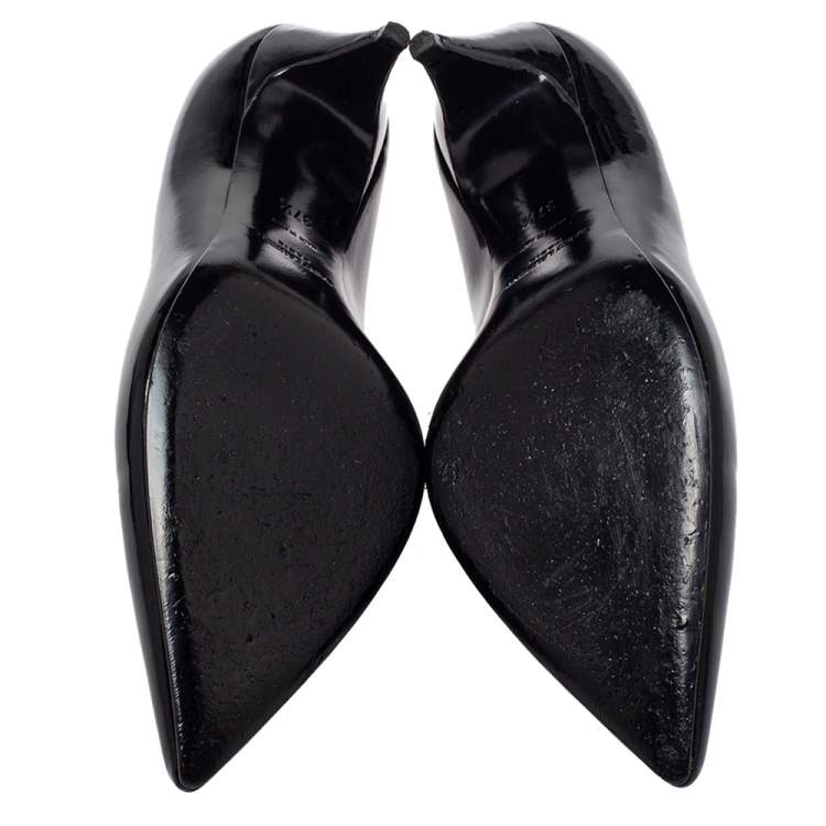 Pre Owned Saint Laurent Black Patent Leather Kitten Heel Pumps Size 37.5