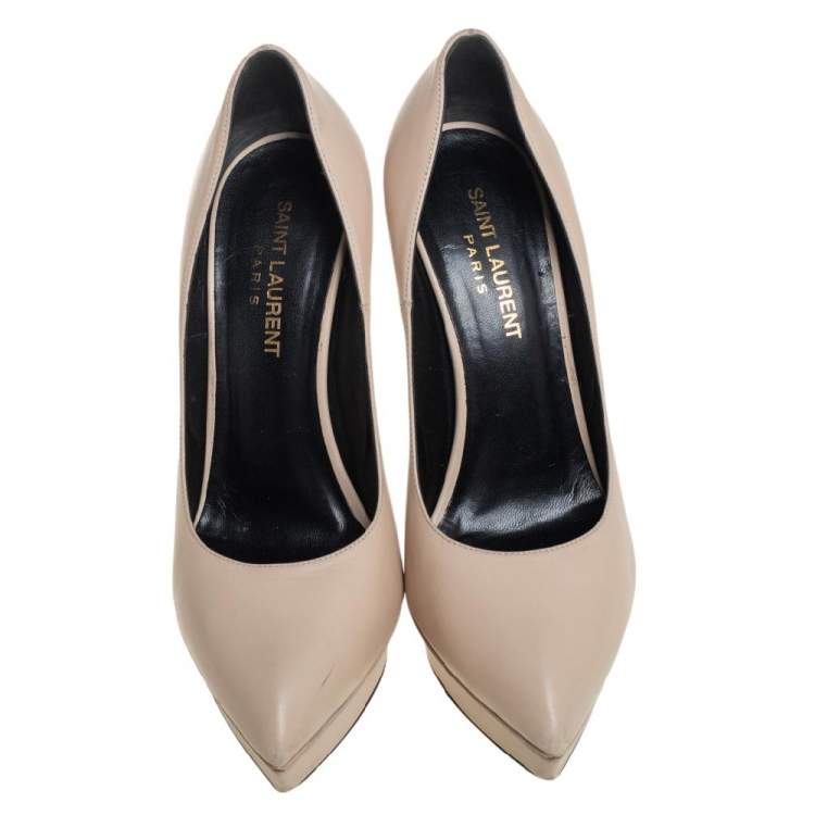 Pre Owned Saint Laurent  Cream Leather Janis Platform Pump Size 37