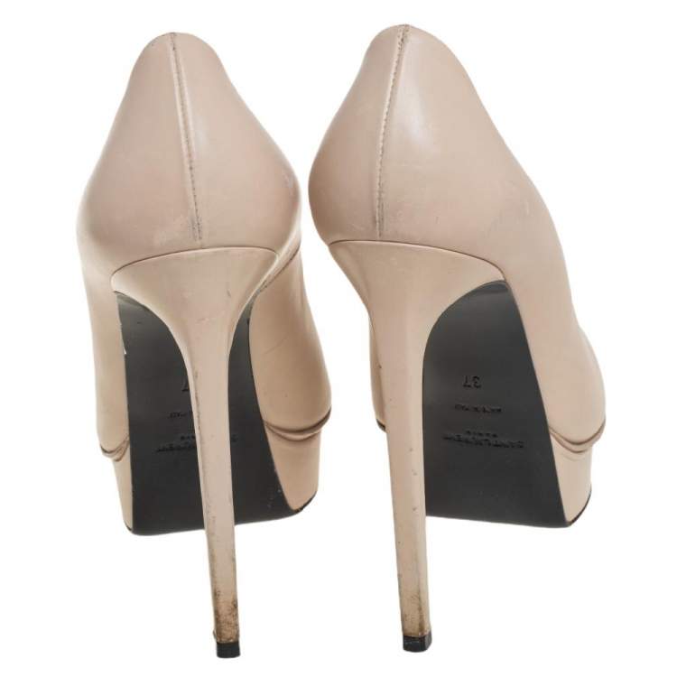 Pre Owned Saint Laurent  Cream Leather Janis Platform Pump Size 37