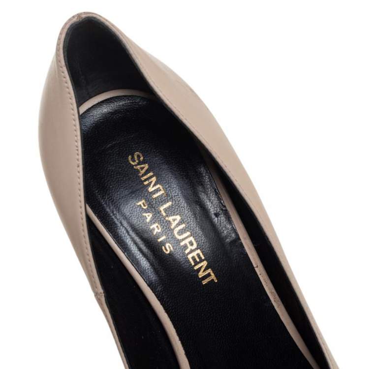 Pre Owned Saint Laurent  Cream Leather Janis Platform Pump Size 37