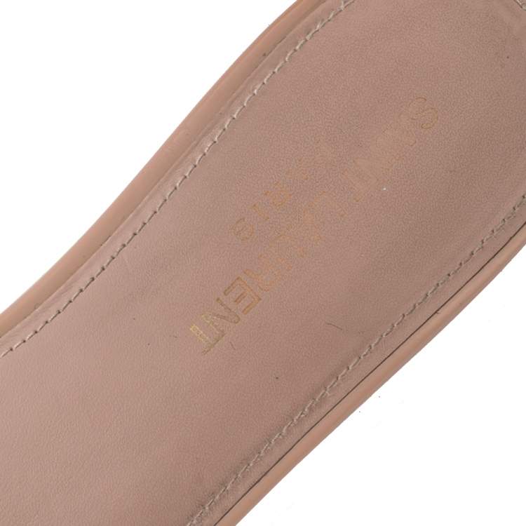 Pre Owned Saint Laurent Beige Patent Leather Tribute Flats Size 39.5