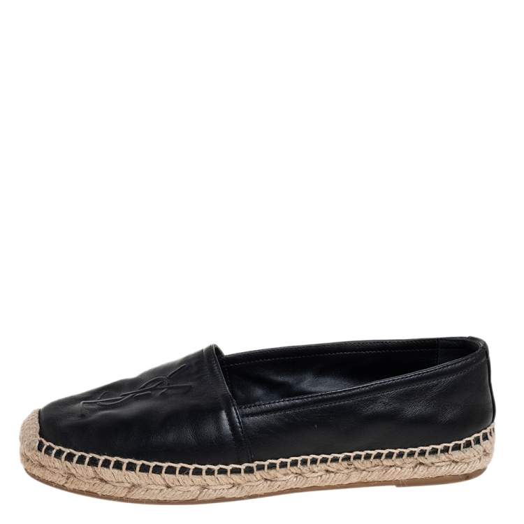 Pre Owned Saint Laurent Black Leather Logo Espadrilles Size 35.5