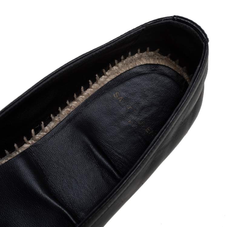 Pre Owned Saint Laurent Black Leather Logo Espadrilles Size 35.5