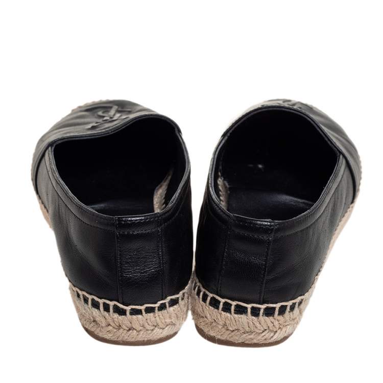 Pre Owned Saint Laurent Black Leather Logo Espadrilles Size 35.5