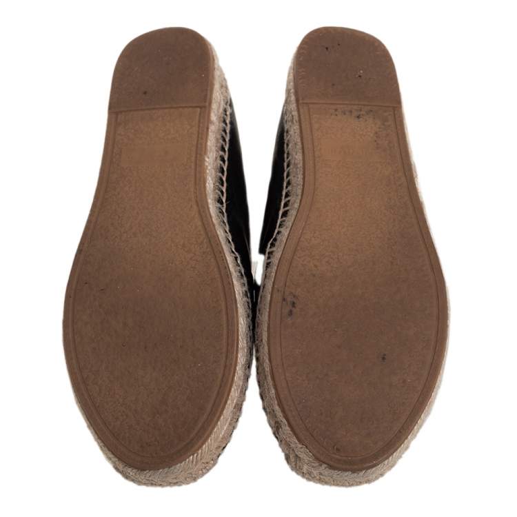 Pre Owned Saint Laurent Black Leather Logo Espadrilles Size 35.5