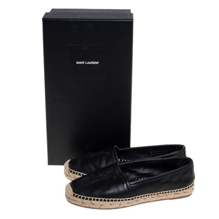 Pre Owned Saint Laurent Black Leather Logo Espadrilles Size 35.5