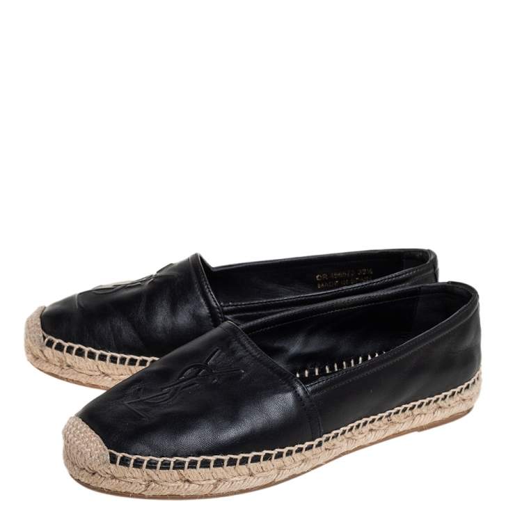 Pre Owned Saint Laurent Black Leather Logo Espadrilles Size 35.5