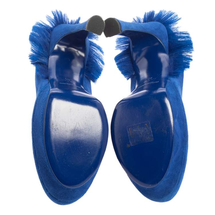 Pre Owned Saint Laurent Blue Suede Mohawk Palais Platform Pumps Size 40