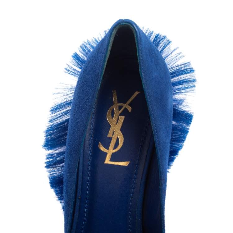 Pre Owned Saint Laurent Blue Suede Mohawk Palais Platform Pumps Size 40