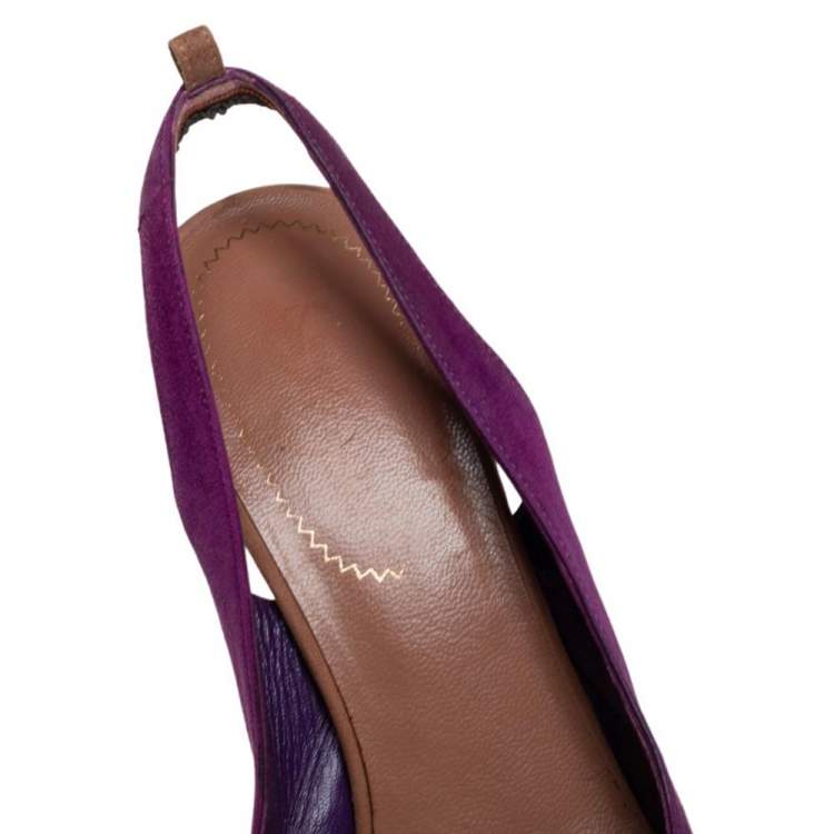 Pre Owned Saint Laurent Tri Color Suede Obsession Slingback Platform Sandals Size 36