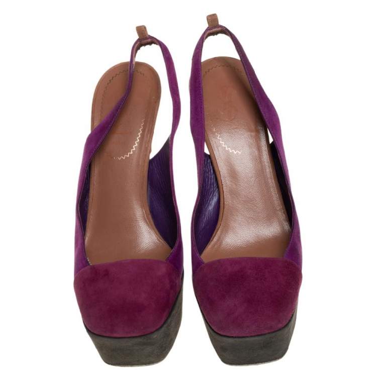 Pre Owned Saint Laurent Tri Color Suede Obsession Slingback Platform Sandals Size 36