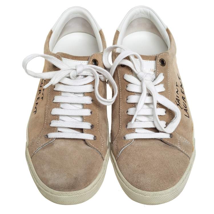 Pre Owned Saint Laurent  Beige Suede Classic Sneakers Size 39