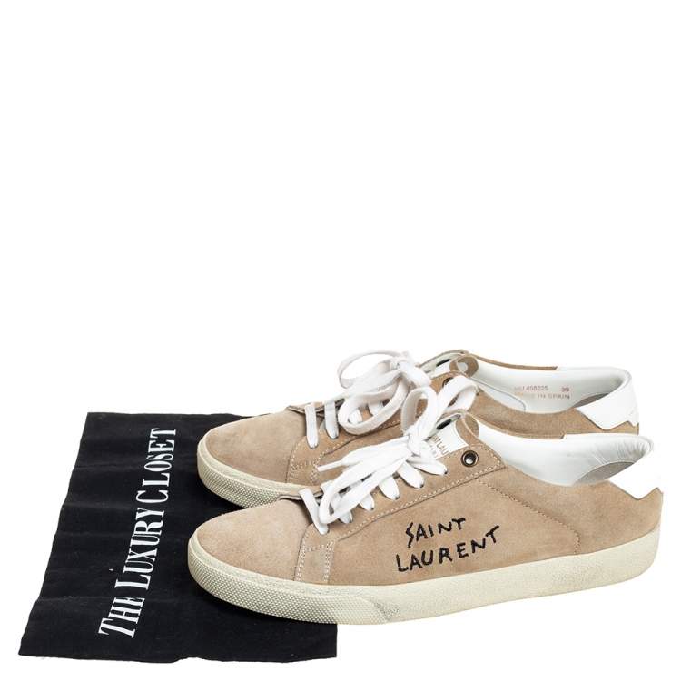 Pre Owned Saint Laurent  Beige Suede Classic Sneakers Size 39