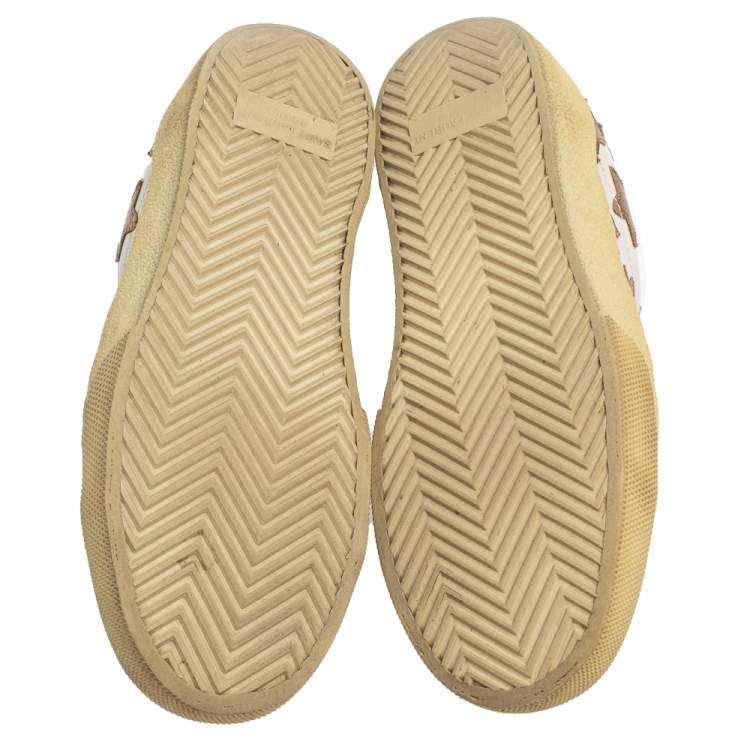 Pre Owned Saint Laurent White/Gold Leather Star Alpha Low Top Sneakers Size 35