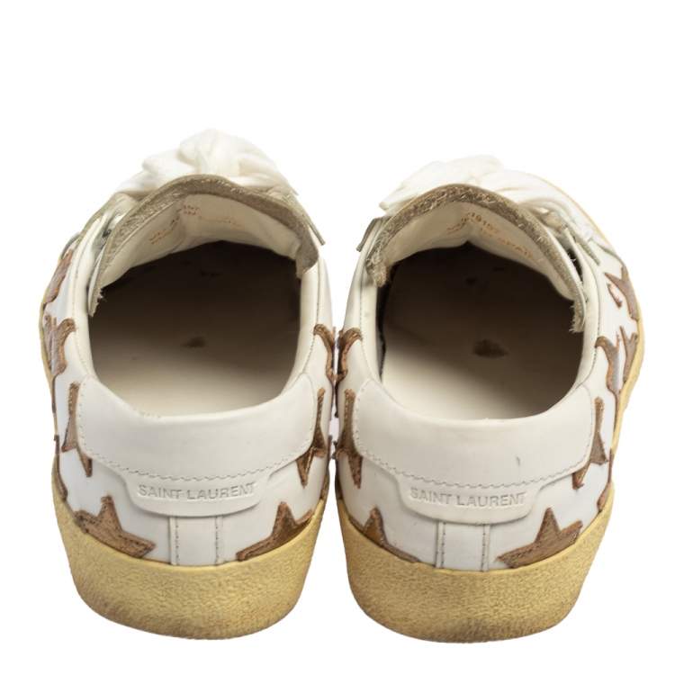 Pre Owned Saint Laurent White/Gold Leather Star Alpha Low Top Sneakers Size 35