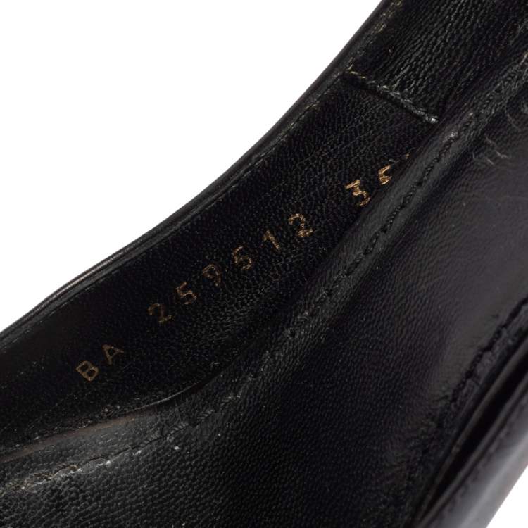 Pre Owned Yves Saint Laurent Black Leather Palais Platform Peep Toe Pumps Size 35.5