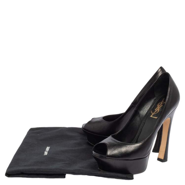 Pre Owned Yves Saint Laurent Black Leather Palais Platform Peep Toe Pumps Size 35.5
