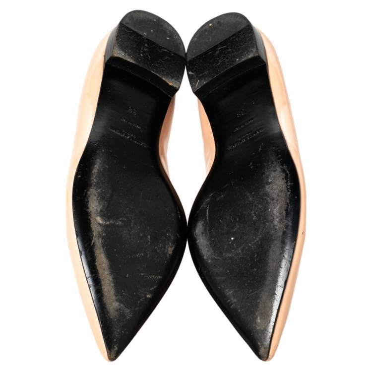 Pre Owned Saint Laurent Beige Patent Leather Pointed Toe Ballet Flats Size 38