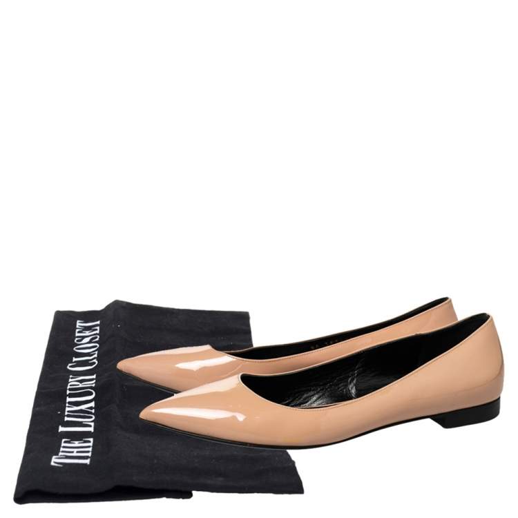 Pre Owned Saint Laurent Beige Patent Leather Pointed Toe Ballet Flats Size 38