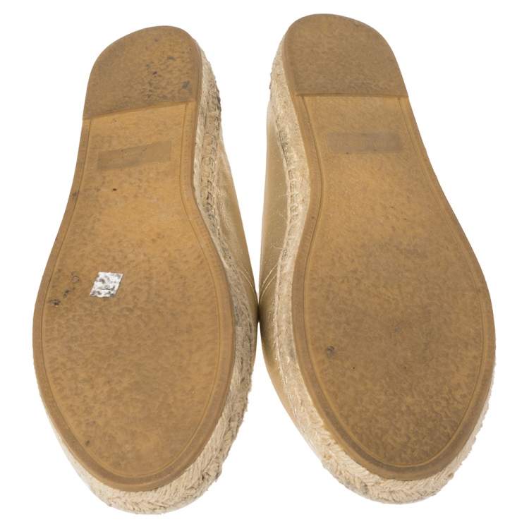 Pre Owned Saint Laurent Gold Leather Espadrille Flats Size 36.5