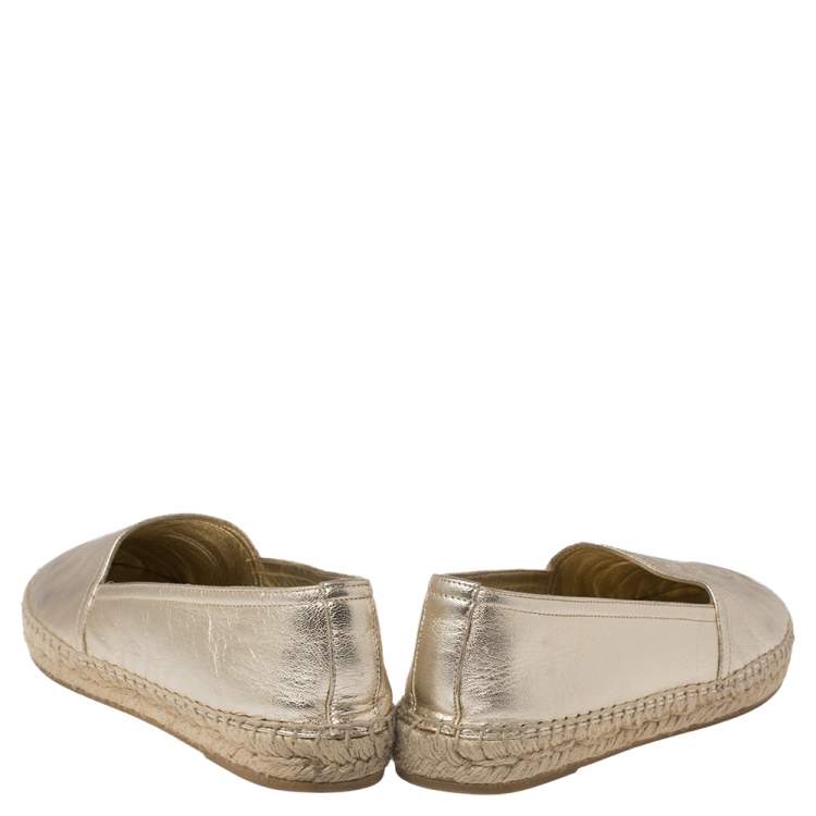 Pre Owned Saint Laurent Gold Leather Espadrille Flats Size 36.5