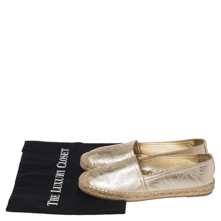 Pre Owned Saint Laurent Gold Leather Espadrille Flats Size 36.5