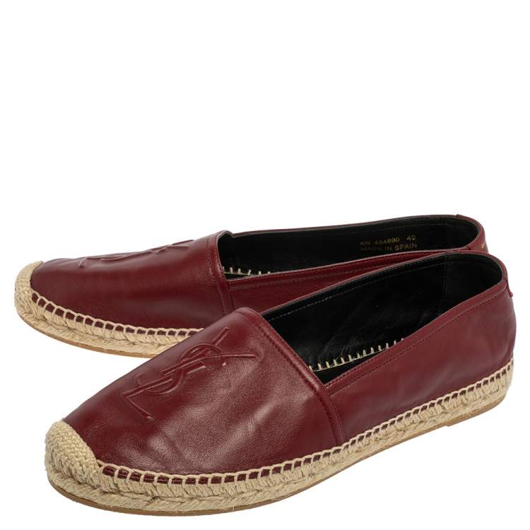 Pre Owned Saint Laurent Maroon Leather Espadrille Flats Size 40