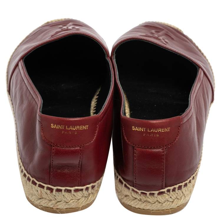 Pre Owned Saint Laurent Maroon Leather Espadrille Flats Size 40