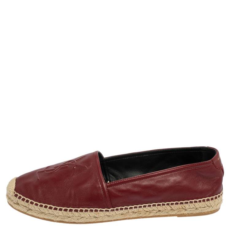 Pre Owned Saint Laurent Maroon Leather Espadrille Flats Size 40