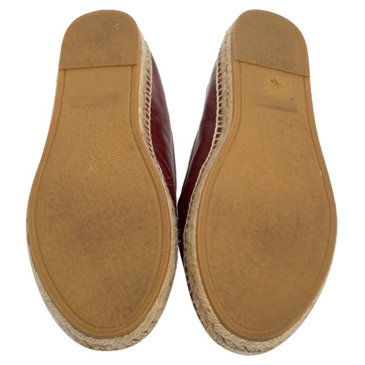 Pre Owned Saint Laurent Maroon Leather Espadrille Flats Size 40