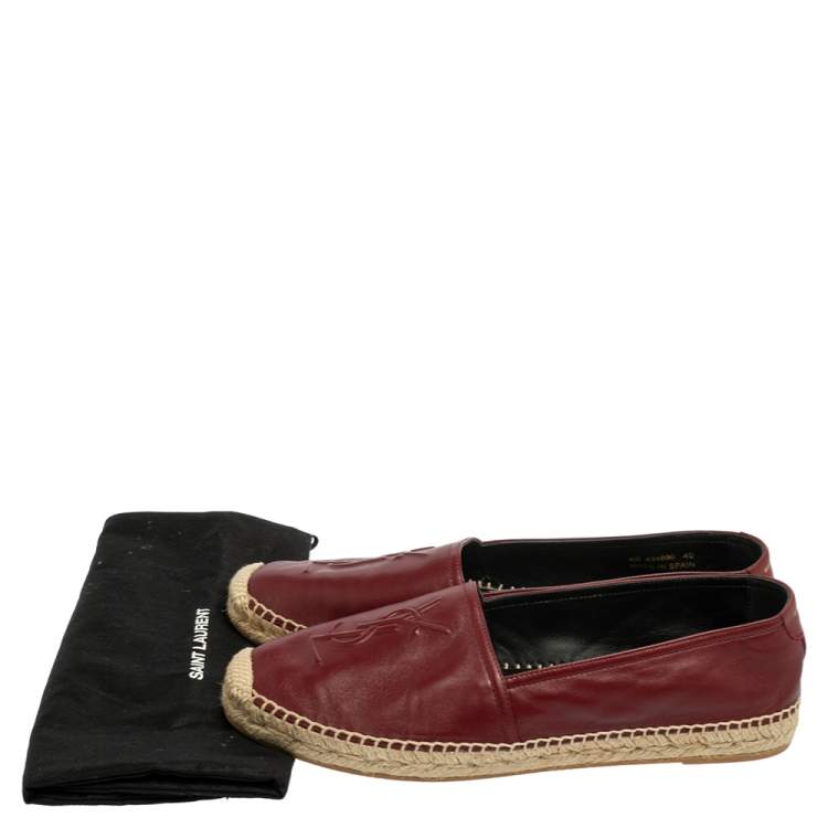 Pre Owned Saint Laurent Maroon Leather Espadrille Flats Size 40
