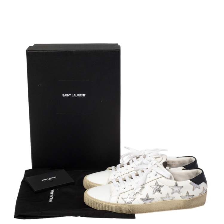 مملوكة مسبقًا Saint Laurent White Leather Star Court Classic California Sneakers Size 37.5