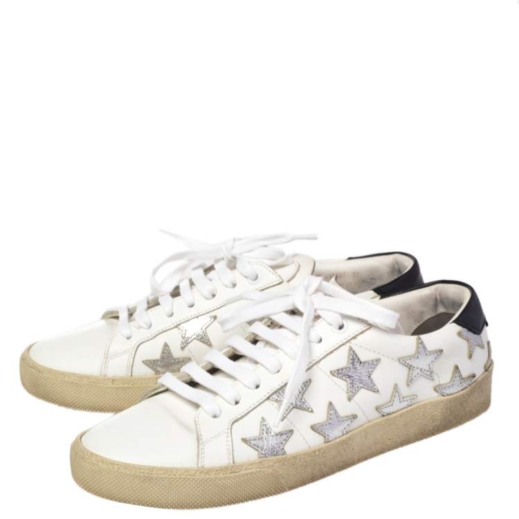 مملوكة مسبقًا Saint Laurent White Leather Star Court Classic California Sneakers Size 37.5