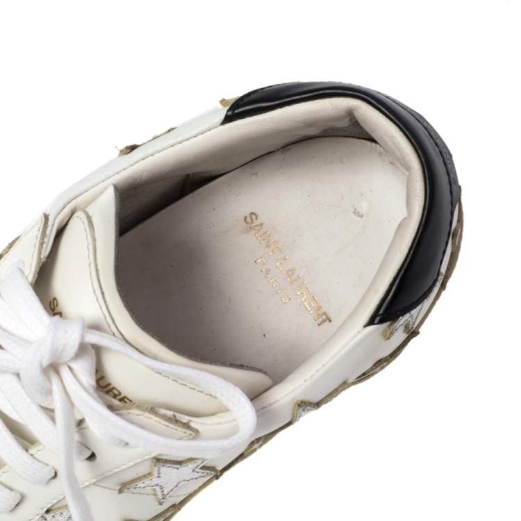 مملوكة مسبقًا Saint Laurent White Leather Star Court Classic California Sneakers Size 37.5