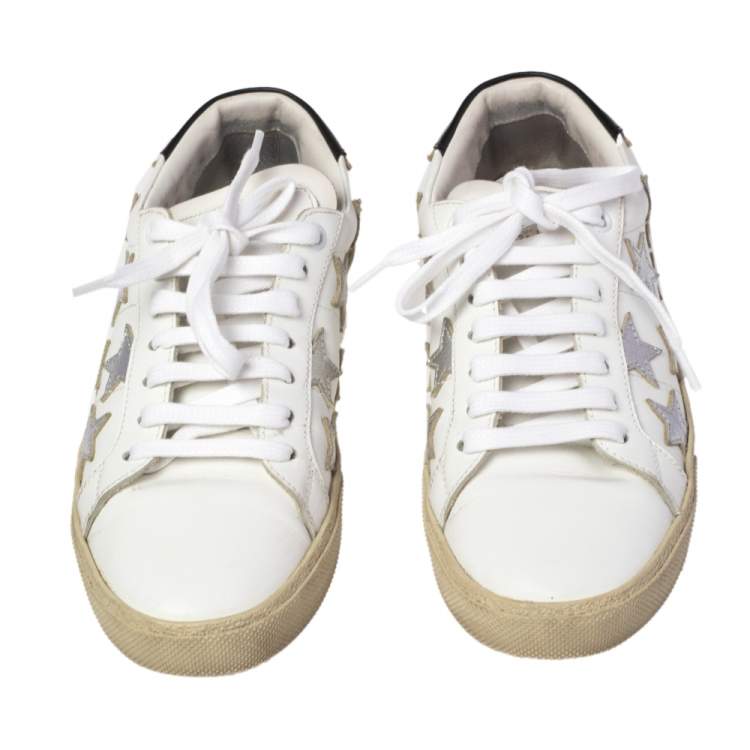 مملوكة مسبقًا Saint Laurent White Leather Star Court Classic California Sneakers Size 37.5