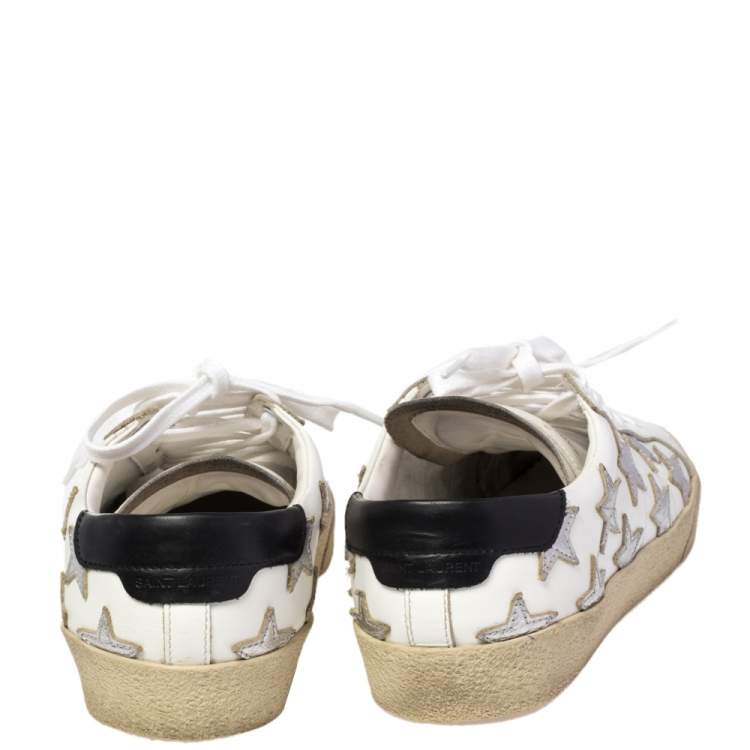 مملوكة مسبقًا Saint Laurent White Leather Star Court Classic California Sneakers Size 37.5