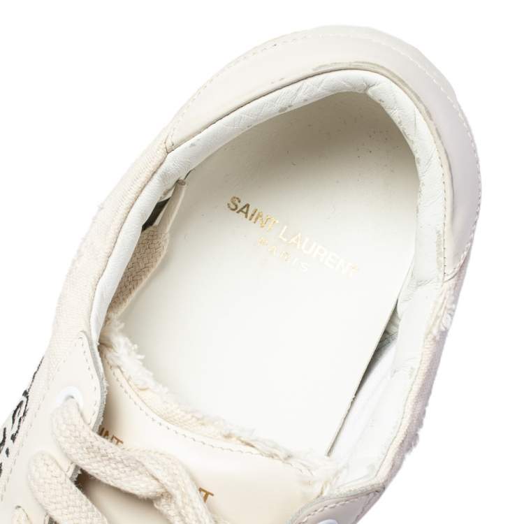 Pre Owned Saint Laurent Off White Canvas and Leather Court Classic Low Top Sneakers Size 40