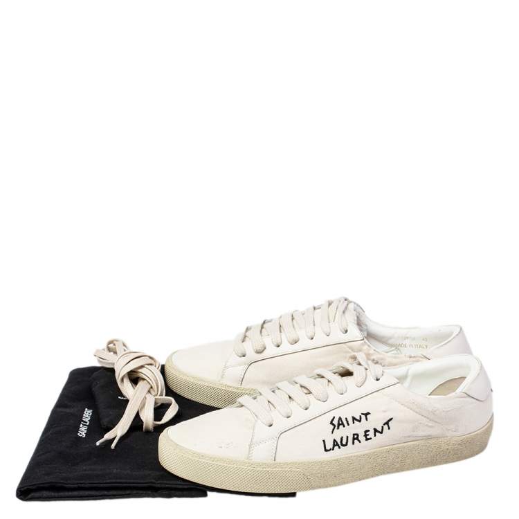 Pre Owned Saint Laurent Off White Canvas and Leather Court Classic Low Top Sneakers Size 40
